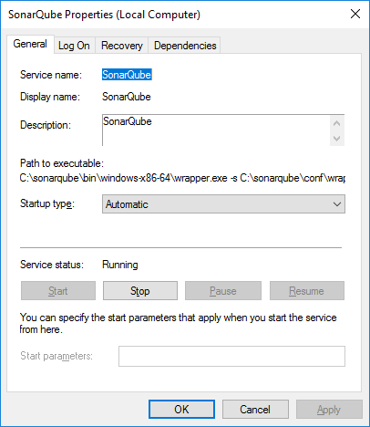 SonarQube installed as a Windows Service