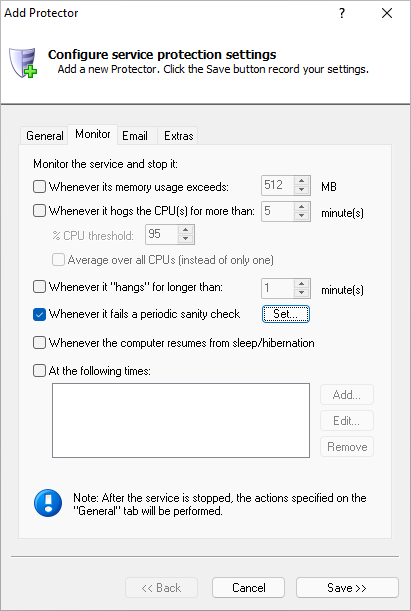 Syncrify Windows Service: Monitor Tab