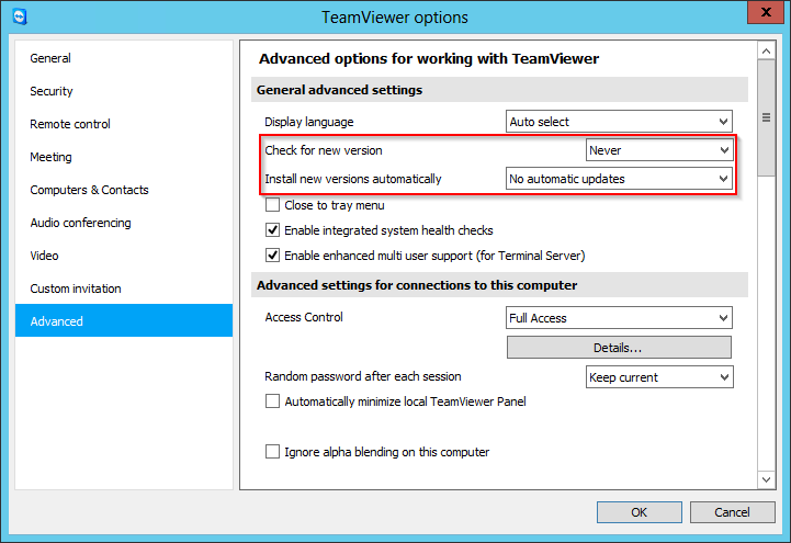 Disable TeamViewer Automatic Updates