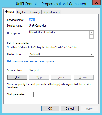 UniFi Controller installed as a Windows Service