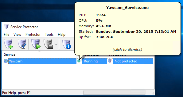Yawcam Windows Service: Information Tooltip