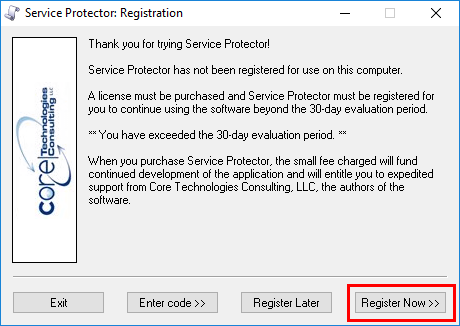 Service Protector: Click Register Now