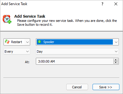 Restart the Spooler service daily at 3AM
