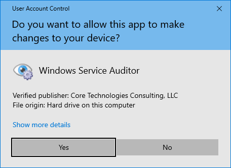 Windows Service Auditor UAC Prompt